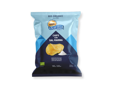 Anavieja Potato Chips Sea Salt 100g - Crispy, organic potato chips made from Spanish potatoes, fried to perfection with sunflower oil and sea salt. Gluten-free and vegan.