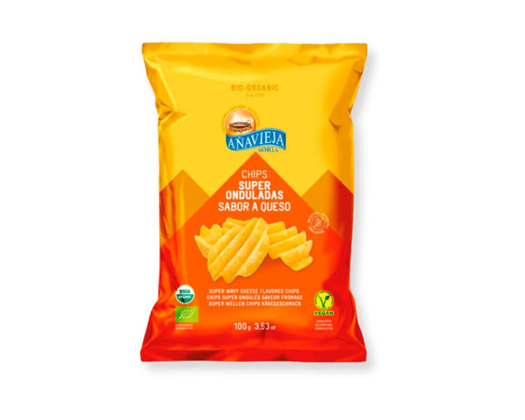 Anavieja Wavy Potato Chips Cheese 100g, organic, gluten-free cheesy chips.