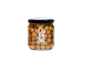 Losada Arbequina Olives in natural brine, featuring a unique blend of fruity and almond flavours.