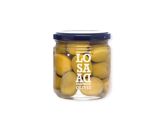 Losada Gordal Pitted Olives 198g - Large, flavourful pitted olives from Seville, perfect for Mediterranean dishes and snacks. Certified Kosher, Gluten Free, Vegan.