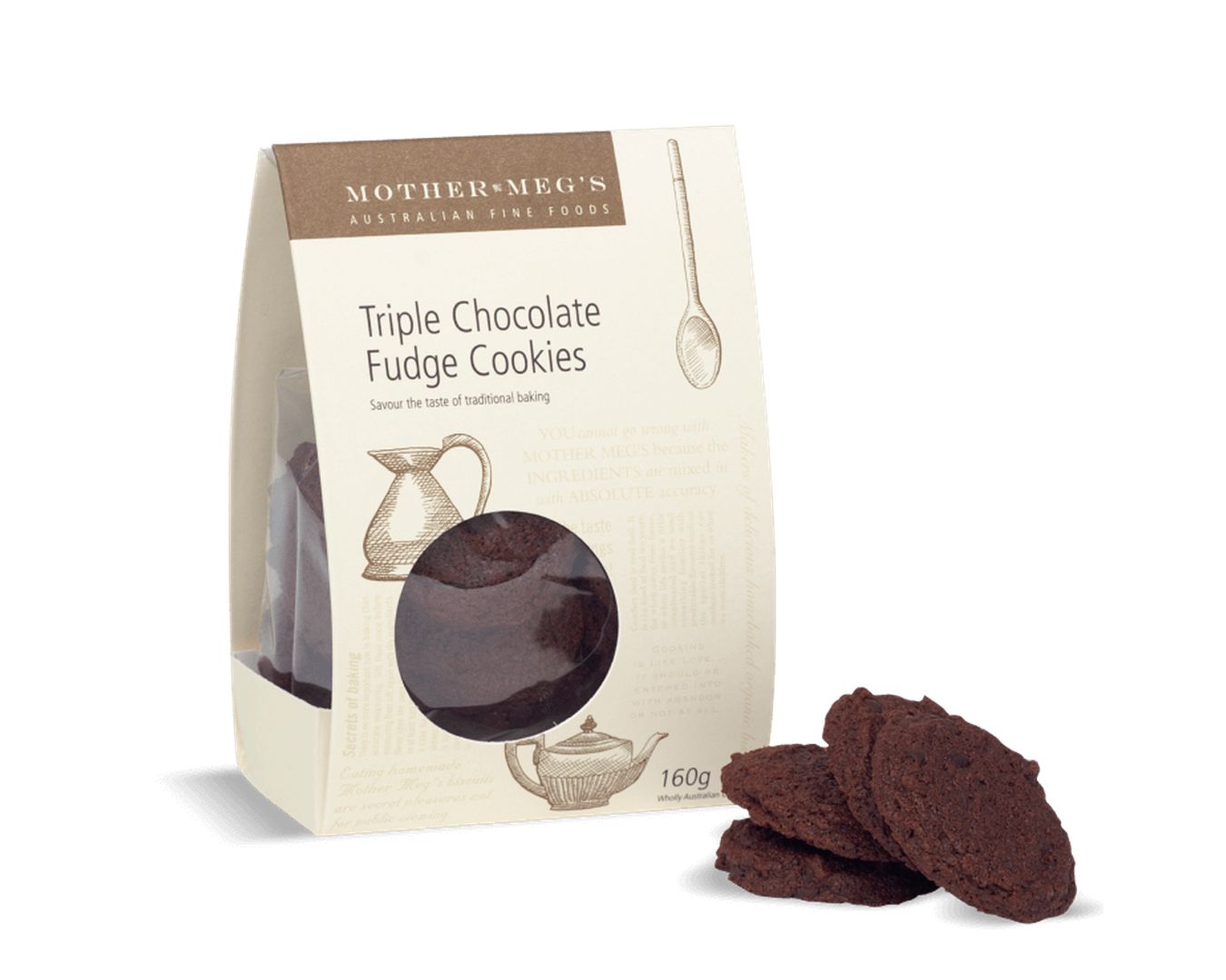 Mother Meg's Triple Chocolate Fudge Biscuits 160g-Biscuit-The Local Basket