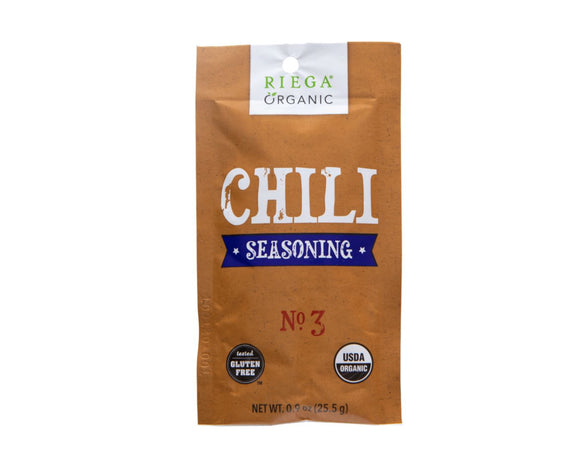 Riega Organic Chili Seasoning 25.5g from The Local Basket – classic organic spice blend for rich, hearty chili recipes.