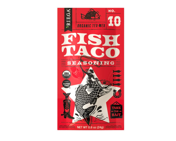 Riega Organic Fish Taco Seasoning 24g at The Local Basket, featuring a blend of organic spices for fish tacos.