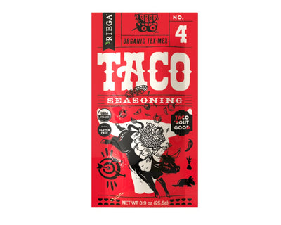Riega Organic Taco Seasoning 25.5g at The Local Basket, featuring a clean blend of organic spices for tacos.