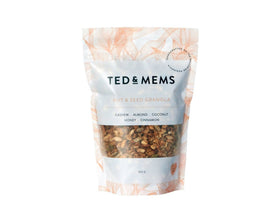 Oats, Pepitas, Sunflower Kernels, Rice Malt Syrup, Honey, Coconut Oil, Almonds, Cashews, Coconut, Puffed Brown Rice, Rice Flour, Cinnamon.