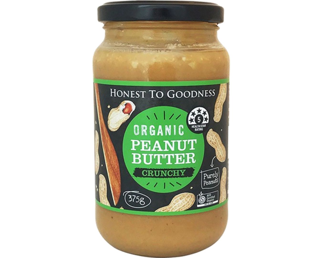 Honest To Goodness Peanut Butter Organic Crunchy 375g-Peanut Butter-The Local Basket